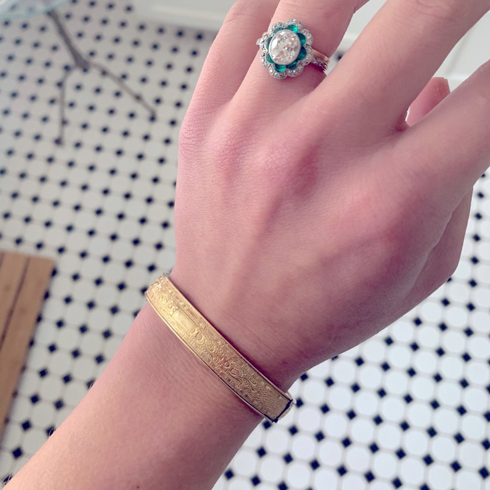 Victorian Revival Ornate 14k Gold Filled Cuff Bangle Bracelet